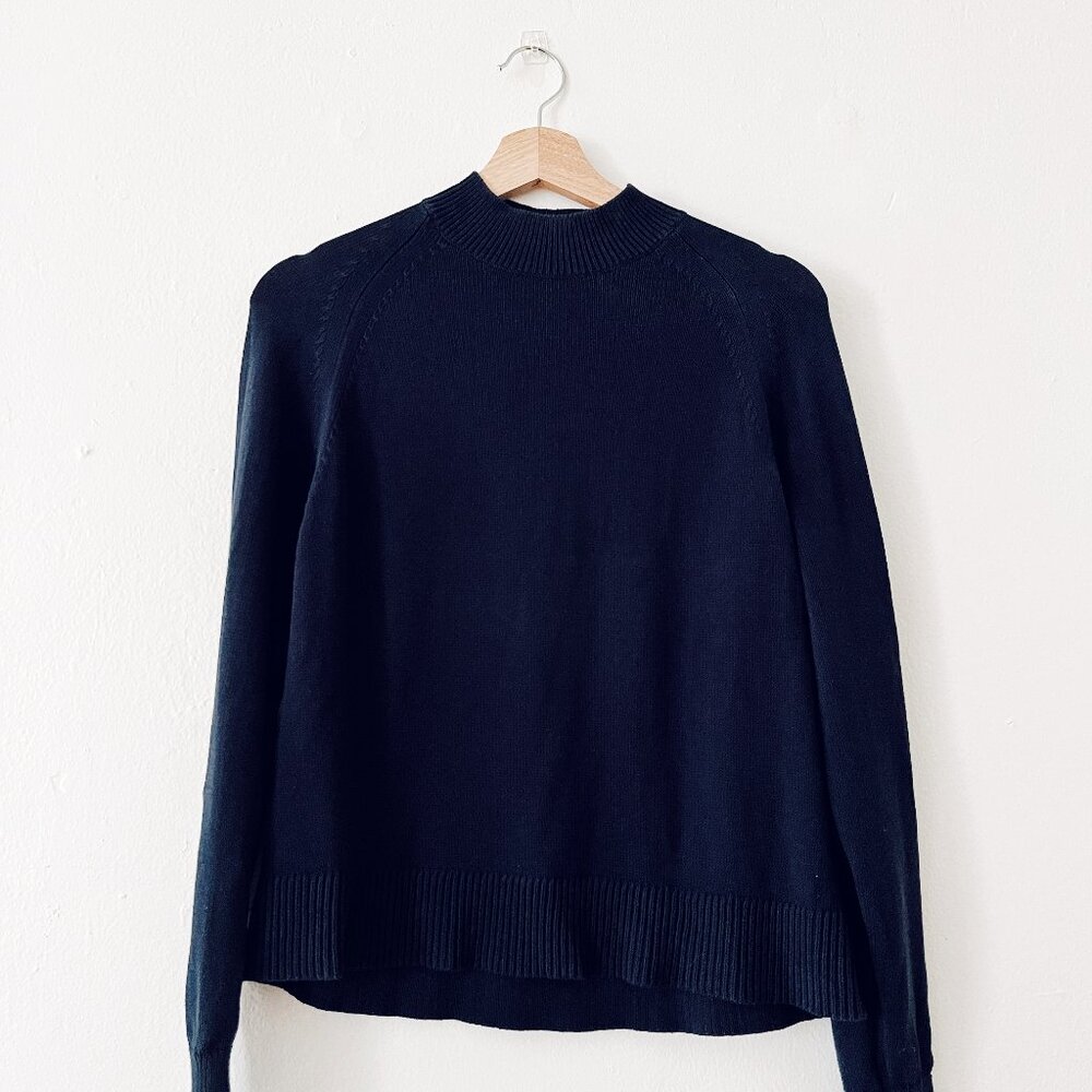 Everlane 100% Cotton Pullover Mock Neck Sweater - Women's XS - Navy